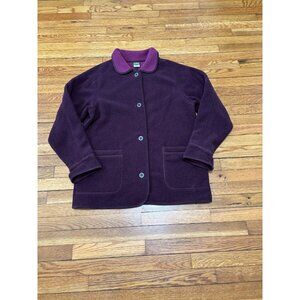 Vintage LL Bean Womens Fleece Jacket Sz Large Purple Button Up Coat Made in USA